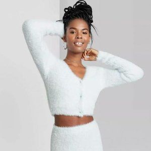 White Fuzzy Cropped Cardigan